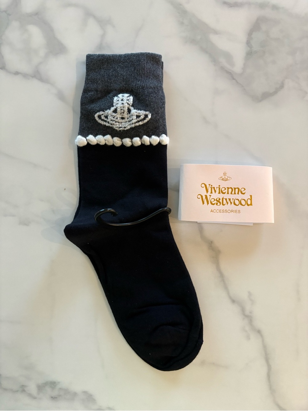 Vivienne Westwood Black & Dark Gray Crew Socks with White Trim